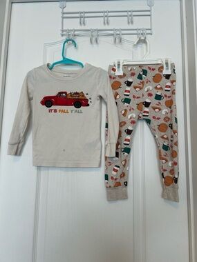 Kids Cream Fall Pajama Set with Red Truck Graphic